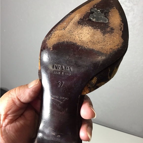 VTG PRADA Women’s Corduroy Floral Print Heels Size 37 Made In Italy - Picture 10 of 14